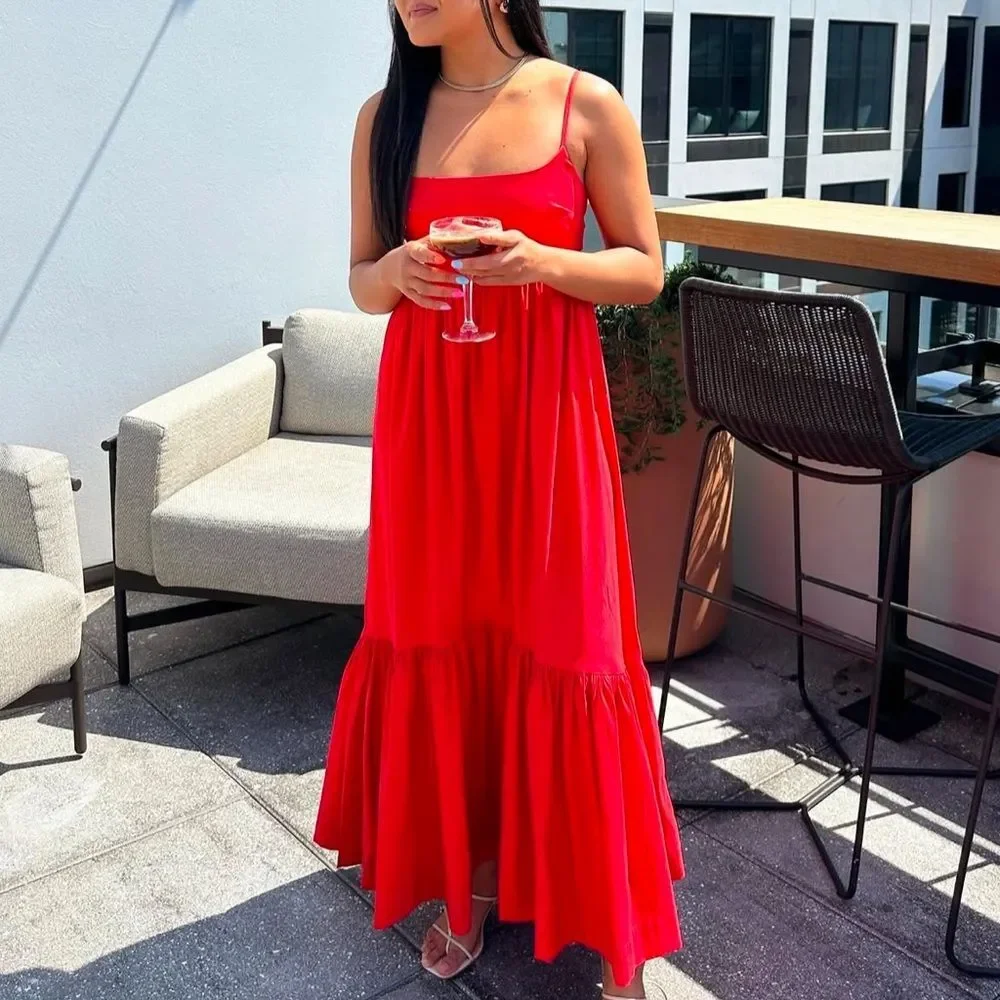 Abercrombie & Fitch NEW Drama Bow-Back Taffeta Gown Red Formal Party Maxi  Dress